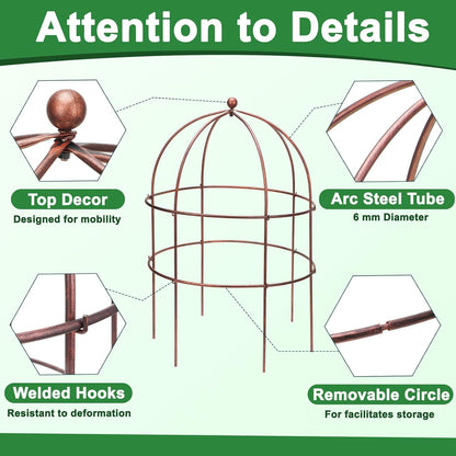 2 Pcs Jardin Bird Cage Plant Support 25" H Large Sturdy Grow-Through Flower Support Peony Cage Climbing Plant Support Trellis Sculptural Garden Decor for Perennial Flowers Vintage Gold