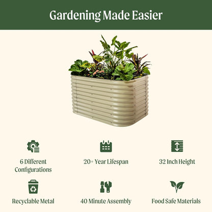 Vego garden 32" Extra Tall Raised Garden Bed Kits, 6 in 1 Modular Raised Planter Box for Vegetables Flowers Fruits Oval Metal Raised Garden, Sunlit Oak
