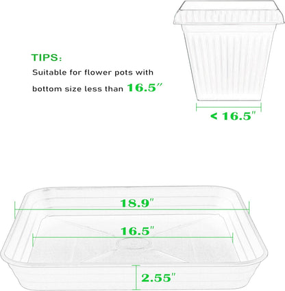 2 Pack Square Plant Saucer Tray 18 inch, Heavy Duty Plastic Plant Saucers for Indoors Outdoor, Flower Plant Drip Trays for Pots, Square Seed Starting Tray, Seedling Growing Trays