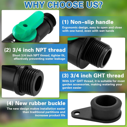Rain Barrel Spigot Kit with High Flow Valve No Inside Access Needed,External Installation,Straight Head 3/4" NPT to 3/4" GHT Faucet for Plastic WaterTanks,Buckets,Rainwater Drums & Downspout Collector