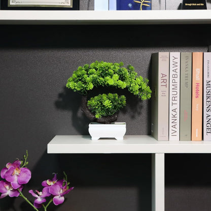Small Artificial Plants Greenery Desktop Bonsai - Green Plastic Fake Plants for Home Decor, Indoor Bookshelf, Office Desk and Bathroom Room Decor, Tall 8.5"