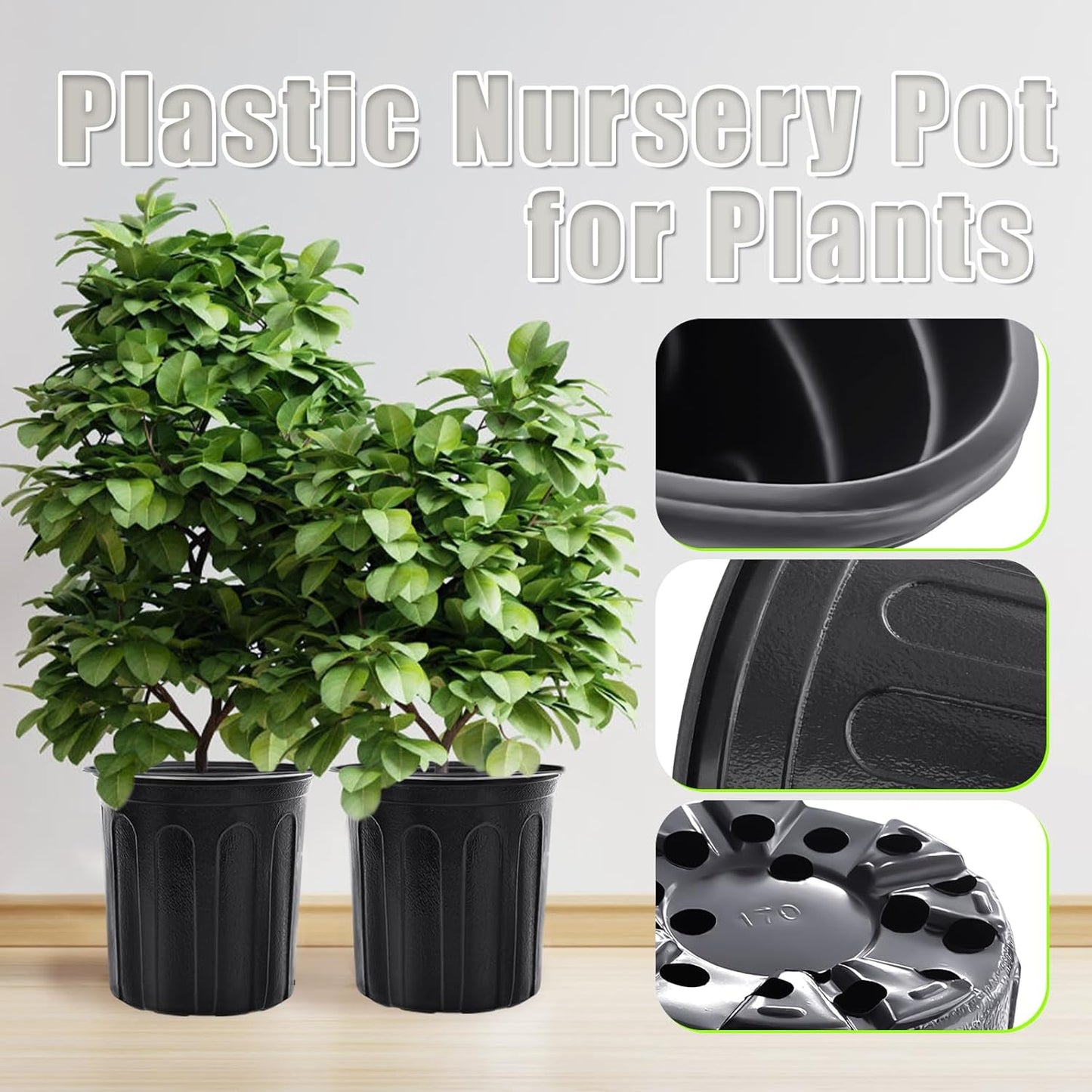 Anyumocz 90Pcs 1 Gallon Nursery Pots for Plants,Plastic Seedling Pot with Drainage Holes,Garden Flower Plant Container for Transplanting,Succulents,Cuttings(Black)