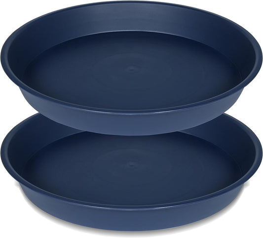 2 Pack of 18 19 inch Plant Saucer Drip Tray (16.6 inch Base), Heavy Duty Deep Plant Saucers for Pots, Plastic Flower Planter Water Trays for Indoors Outdoor (19", Blue)
