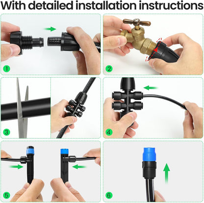 MIXC 247 FT Drip Irrigation System,Quick Connector Garden Watering System Automatic Sprinkler System Kit for Lawn Raised Bed Greenhouse Plant Watering System with 1/4'' Tubing,Drip Emitters,Connectors