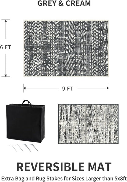 MontVoo Outdoor Rug Waterproof-Patio Rug Mat 6x9 Outdoor Carpet Reversible RV Camping Picnic Plastic Straw Rug Outside Outdoor Area Rug for Balcony Deck Backyard Patio Decor Boho Modern Abstract