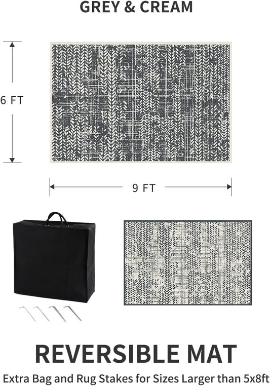 MontVoo Outdoor Rug Waterproof-Patio Rug Mat 6x9 Outdoor Carpet Reversible RV Camping Picnic Plastic Straw Rug Outside Outdoor Area Rug for Balcony Deck Backyard Patio Decor Boho Modern Abstract