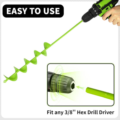 TCBWFY 3x24 Inch Auger Drill Bit for Planting,Easy Planter Garden Auger for Bulbs, Bedding Plants & Post Holes - Compatible with 3/8" Hex Drive