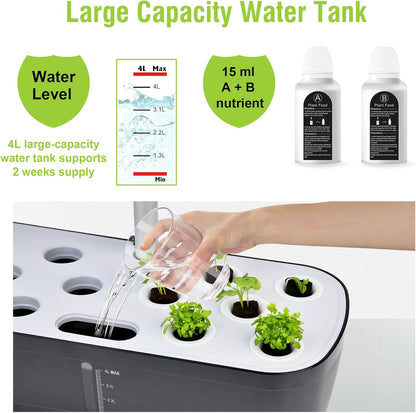 Hydroponics Growing System Indoor Garden,12 Pods Indoor Gardening System with LED Grow Light, Height Adjustable, Plants Germination Kit, Hydroponic Planter Fresh Harvest (Black)
