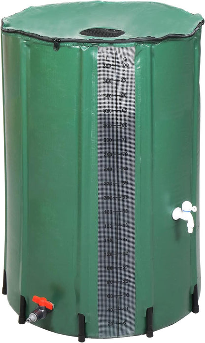 100 Gallon Collapsible Rain Barrel, Rain Catcher Barrel, Portable Rainwater Collection System with Volume Scale Mark, Two Spigots and Overflow Kit, Rain Water Barrel Collector for Garden, Green