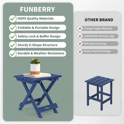 FUNBERRY Outdoor Folding Adirondack Side Table, Portable No Assembly Patio End Table HDPE All Weather