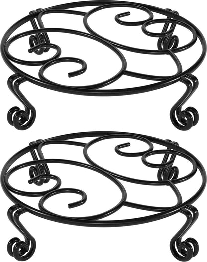 Yimobra 2 Pack Plant Stand for Flower Pot Heavy Duty Potted Holder Indoor Outdoor Metal Rustproof Iron Garden Container Round Supports Rack for Planter (9.4Inches, Black)