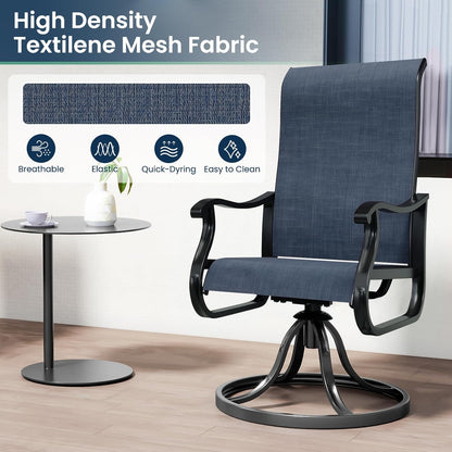 Amopatio Patio Swivel Chairs Set of 8, Outdoor Swivel Rocker Dining Chairs with All Weather Textilene High Back & Metal Frame, for Backyard Deck Lawn Garden, Navy Blue