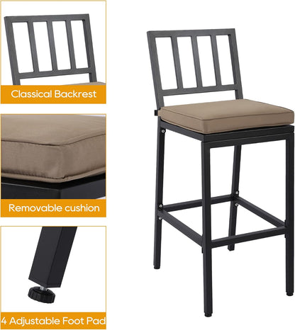 Outdoor Patio Bar Set, Bar Height Patio Dining Set, Weather-Resistant Bistro Counter Pub Set with Cushions & Slatted Tabletop for Backyard, Garden, Yard (63" Table, 6 "I Style Stool, Black)