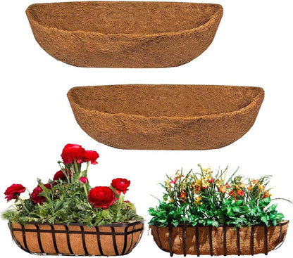 EROCK 2PCS Coco Liner Trough, 24/30/36/48 inch Half Moon Shape, Brown, Natural Coconut Fiber, Indoor/Outdoor, Perfect for Flower Basket & Window Box, 2 Levels, Breathable, 1 lb, 7x24x8 inches