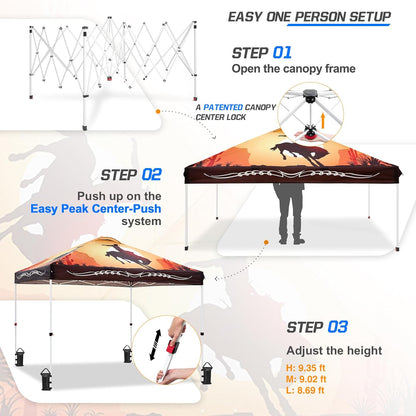 EAGLE PEAK Pop Up Canopy Tent with Wheeled Carry Bag, 8 Stakes, 4 Ropes, 4 Weight Bags, Easy Set Up Tent Canopy, 10x10 ft, 100sqft of Shade, Cowboy