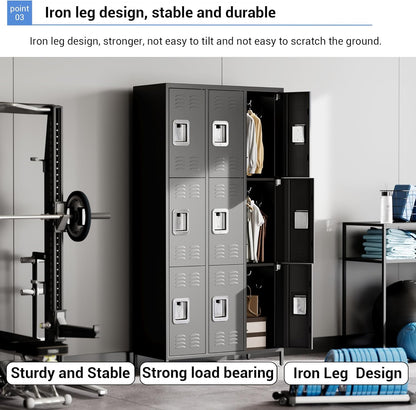 GAOMON Metal Lockers, 9-Door Metal Storage Cabinets Locker, Secure Storage Solution, Perfect for Offices, Gyms, Schools & Homes, Organizes Personal and Work Belongings Easily