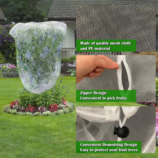 Fruit Tree Netting Covers with Zipper to Protect from Squirrels and Birds Large Netting for Fruit Trees Net Protection, Black, 10' x 10', 2 Pack
