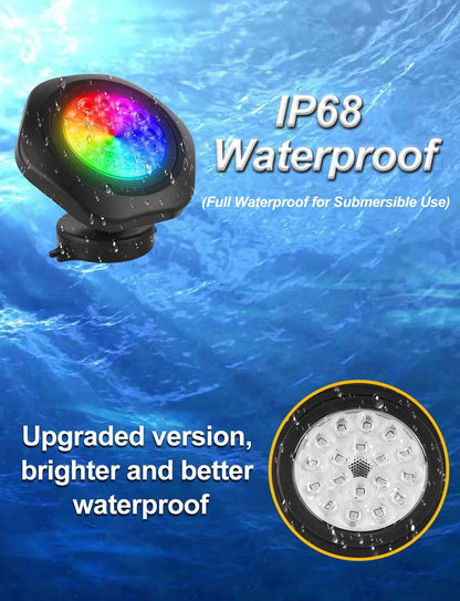 RGB Underwater Pond Lights, Super Bright 18 LED Submersible Fountain Lights Color Changing Spotlights, Bluetooth APP Control IP68 Waterproof for Fish Aquarium Tank Garden Yard Pool(Set of 12)