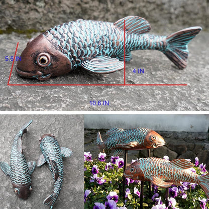 Garden Sculptures & Statues,Koi Fish Decor,Garden Fish Art,Set of 2 Antique Koi Fish Yard Art Decor for Outdoors,Patio,Yard,Lawn,Pond,Home Decoration (Bronz)