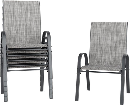 UDPATIO Patio Chairs Set of 6, Stackable Outdoor Dining Chairs with High Back, Breathable Textilene Fabric Outdoor Chair All Weather, 350LBS Capacity for Garden, Backyard (Light Grey)