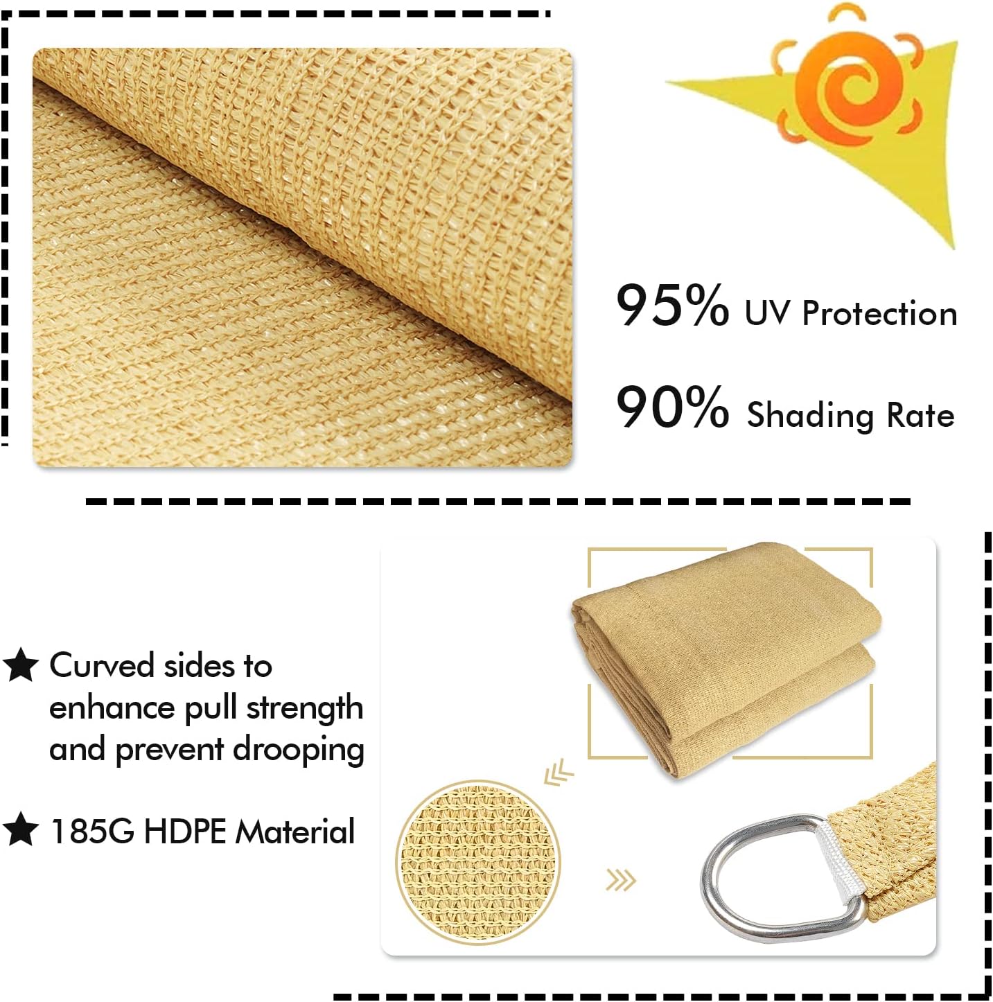 KANAGAWA 10'X12' Sand Custom Size Sun Shade Sail Rectangle UV Block Canopy Cover for Patio Backyard Lawn Garden Outdoor (Customized Available)