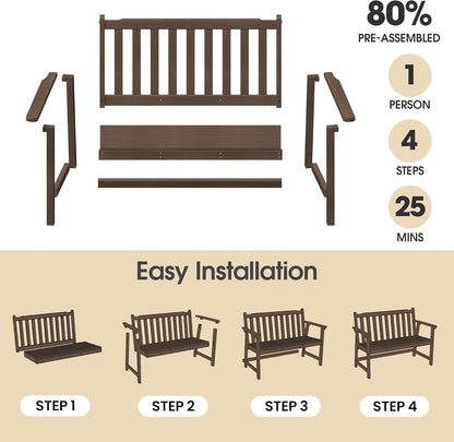 Ciokea 44" Outdoor Bench, HDPE Weatherproof Garden Bench, 2-Person Porch Benches with 550 Lbs, Waterproof Patio Benches for Outside Balcony Deck Backyard, Brown
