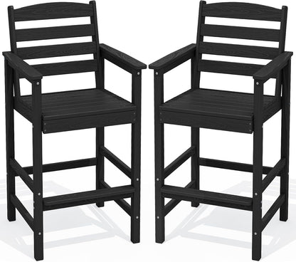 SERWALL Tall Adirondack Chairs Set of 2, Oversize Balcony Adirondack Chairs Set, Outdoor Bar Height Barstools Widened Chair Set for Bistro, Poolside, Garden, Black