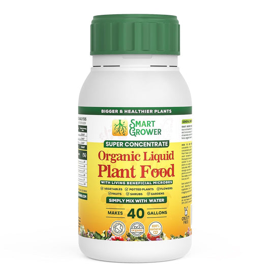 Organic Liquid Plant Food for Indoor Plants & Gardens, Natural NPK Fertilizer w/Beneficial Microbes, Rapid Results, Vegan, Best Value Super Concentrate, Smart Grower, Makes 40 Gallons (8 Fl Oz)