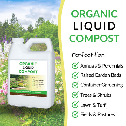 Organic Liquid Compost: Fast-Acting Alternative to Messy and Smelly Composting | Compost Tea Concentrate Perfect for Brewing Compost Teas (1 Gallon, Treats Up to 20,000 Sq.Feet)