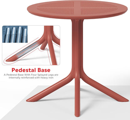 4 Person Dining Table Set, HDPE Patio Round Dining Table and Stackable Chair, Kitchen & Dining Room Sets All Weather for Backyard Porch Poolside, Red