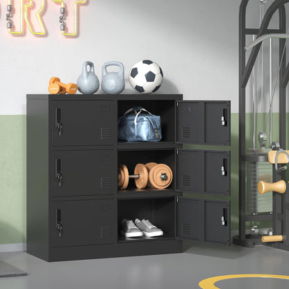 Metal Lockers for Employees, Office Storage Locker with 6 Doors, Black, 35.43" W x 15.75" D x 39.37" H, Steel Staff Locker Storage Cabinet for Gym, Home, School, Garage, Assembly Required