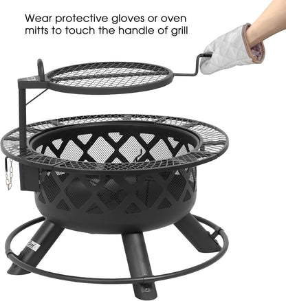 BALI OUTDOORS Fire Pit with Poker, 32 inch Outdoor Fire Pit Patio, Wood Burning Firepits for Outside with Grill