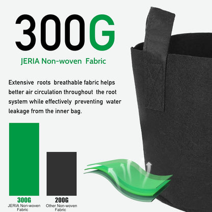 JERIA 12-Pack 15 Gallon, Vegetable/Flower/Plant Grow Bags, Aeration Fabric Pots with Handles (Black), Come with 12 Pcs Plant Labels