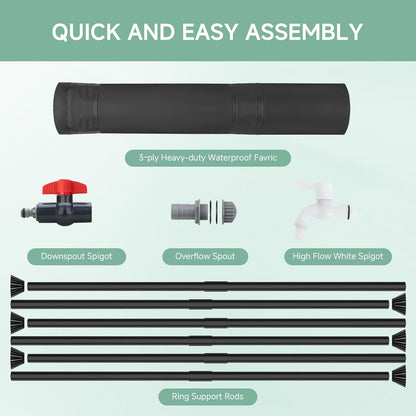 Collapsible Rain Barrel Water Storage Containers-53 Gallon Portable Rainwater Collect System Water Tank to Collect Rainwater from Gutter Downspout Water Catcher with Spigots,Filter＆Overflow Kits