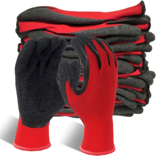 Evridwear Crinkle Latex Rubber Hand Coated Safety Work Gloves for Men Women General Multi Use Construction Warehouse Gardening Assembly Landscaping (XS-Size) 12 Pairs Pack