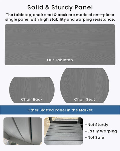 3-Piece Outdoor Patio Bar Table and Chairs Set, All-Weather HDPE High Top Table with 2 Armless Bar Stools, HDPE Bar Furniture Set for Outside, Poolside, Backyard, Garden (Grey)