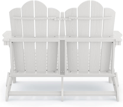 SERWALL Folding Adirondack Bench Set of 2, HDPE All-Weather Adirondack Loveseat, Folding Outdoor Bench, Whire