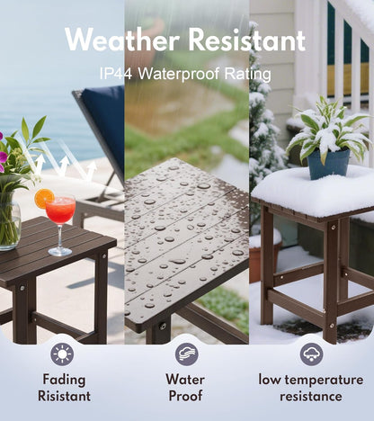 PASAMIC Adirondack Square Side Table, HDPE Outdoor Side Tables, Weather Resistant End Table for Patio, Backyard, Pool, Indoor Companion, Beach, Easy Maintenance (Brown)