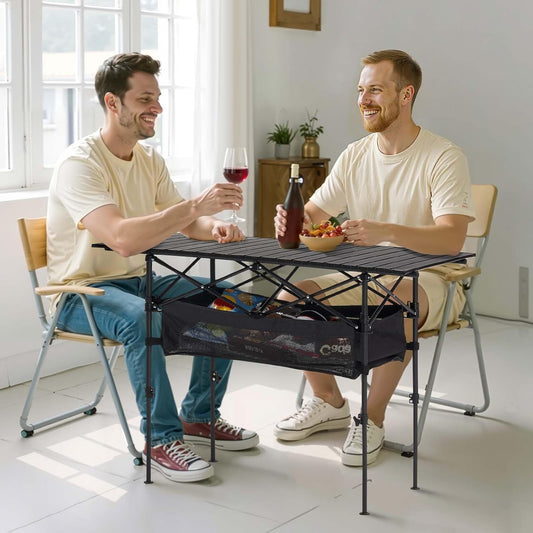 VEVOR Folding Camping Table, Portable Roll Up Side Tables, Lightweight Aluminum Beach Table with Adjustable Height, for Outdoor BBQ Tailgating Picnic, Travel (47 inch-Black)