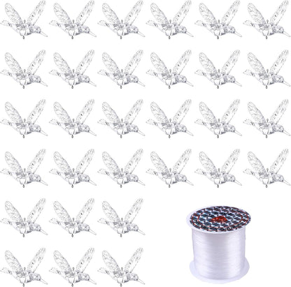 NUPTIO Crystal Ceiling Hanging Ornaments: 30 Pcs Acrylic Flying Birds for Wedding Party Window Garden Bedroom Outdoor Birthday - Christmas Tree Decorations with Transparent Line