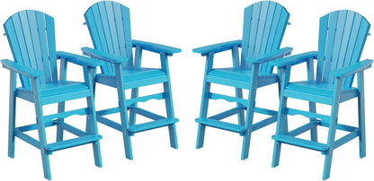 Tall Adirondack Chair Set, Outdoor Adirondack Bar Height Chairs Set of 2, 360lb Capacity HDPE Outdoor Seating for Patio,Balcony, Poolside (Blue, Set of 4)