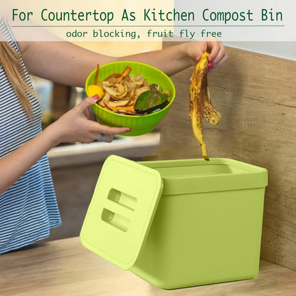 LALASTAR 1.8 Gallon Hanging Trash Can, Green, Plastic, Compost Bin Indoor Kitchen Sealed, Small Trash Can with Lid, Mountable