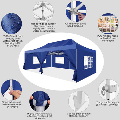 COBIZI 13x26 Pop up Heavy Duty Canopy Tent with 6 Sidewalls, Upgrade Comercial Large Space Stability, 550D Oxford Fabric Waterproof PU-Coated, Outdoor Tents for Party, Market, Wedding, Patio