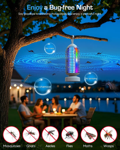 Bug Zapper Outdoor with Marquee Light, Cordless Mosquito Zapper, 4000mAh Rechargeable Electric Bug Zapper Indoor, Auto On/Off Waterproof Mosquito Trap Fly Zapper for Patio Backyard Kitchen Camping