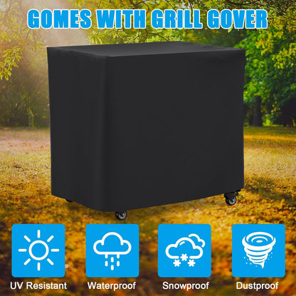 Outdoor Grill Cart 31x24x35 Pizza Oven Table for Ooni Blackstone Ninja Woodfire Flat-top Grills Stainless Steel Trolley Three-Shelf Movable Food Prep and Work Stand Table with Waterproof Cover