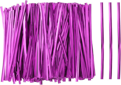 HARFINGTON 800pcs Bag Twist Ties 4" Reusable Plastic Metallic Twist Ties Wire Cable Ties for Party Bread Candy Cake, Pink