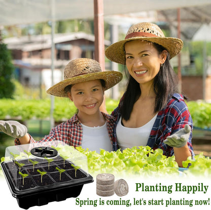 Halatool 8 Pack Seed Starter Tray with 100 PCS Peat Pellets, 96 Cells Black Plant Germination Trays for Organic Seed Starter Soil Pods for Planting Vegetables Plants Flowers Herbs - Starting Seeds Kit