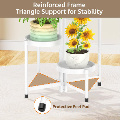 LASZOLA 4 Tiered Folding Plant Stand Indoor for Multiple Large Planter, Tall Heavy Duty Adjustable Rack with Rust Proof Plastic Shelving, Sturdy Vertical Tree Organizer for Narrow Inside Floor, White