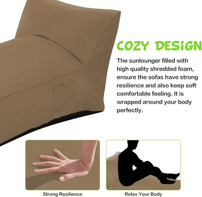 Modern-Depo Outdoor Chaise Lounge Chair, Sunbed UV Resistant Sofa Couch Patio Furniture Waterproof Outside Sunlounge Reclining Sunbathing Bed Comfy Single Chaise Daybed for Garden, Pool, Beach, Beige