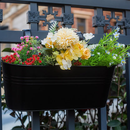 Balcony Planters 16 Inch Railing Hanging Metal Planters with Hooks for Outdoor Plants Flower Boxes for Fence Patio Deck 3 PCS(Black)